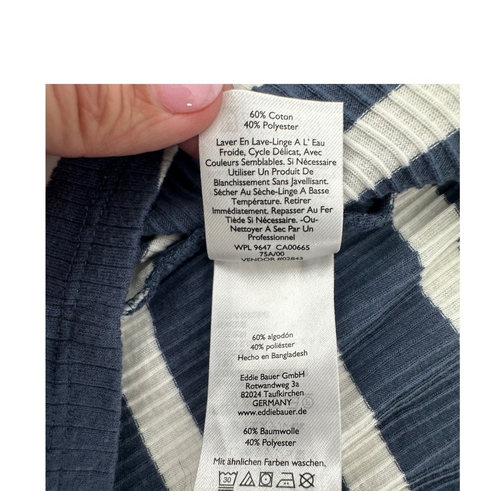 Eddie Bauer Tank Top Women XL Blue‎ White Striped Ribbed Racerback Scoop Neck - Picture 5 of 8